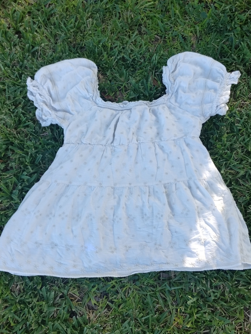 Old Navy Women’s White Flower Peasant Blouse Square Neck Puff Sleeve Smocked XL